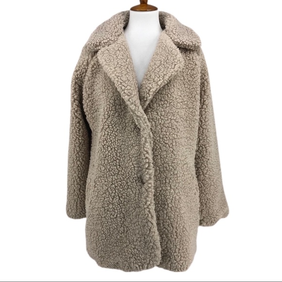 Lucky Brand Hazelnut Faux Shearling Teddy Snap Button Coat Jacket